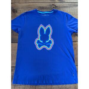 Psycho Bunny Mens Blue Big‎ Bunny Graphic Short Sleeve T-Shirt Size 3